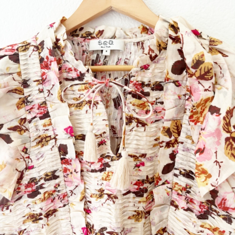 Sea New York Esme flutter sleeve 100% Ramie top Size Small - Picture 4 of 9